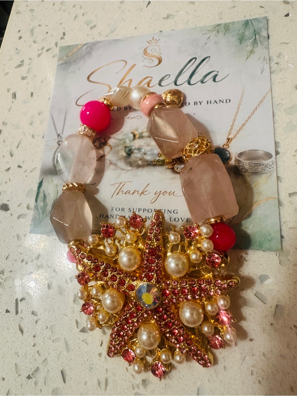 Pink & Gold Starfish Statement Bracelet